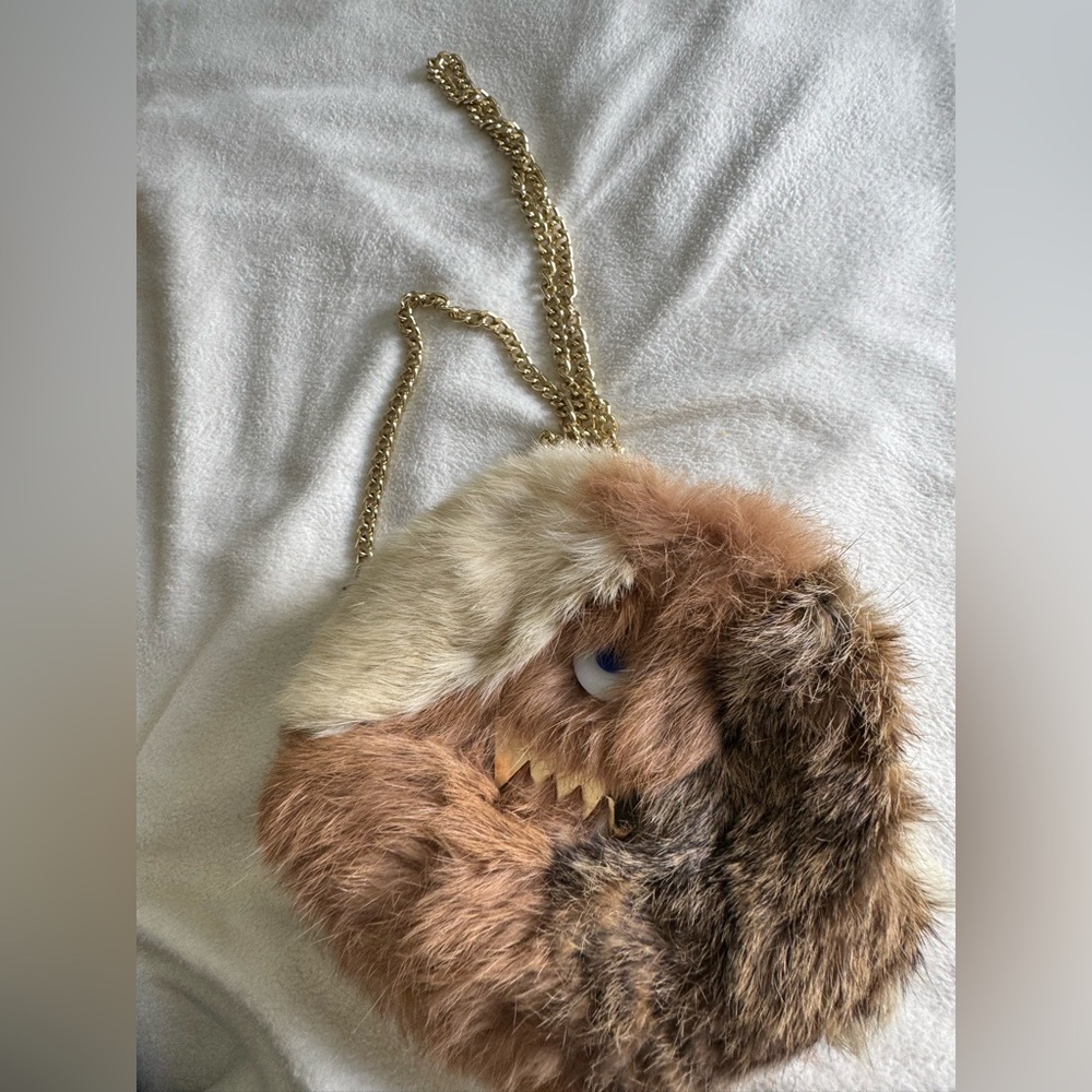 ACCOMMODE Furry Monster Crossbody Bag with Gold Chain